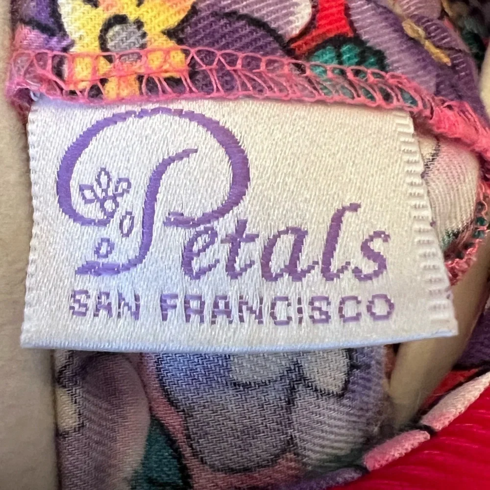 RARE Vintage Petals San Francisco Corduroy Floral Dress Red Collar Girls Size 6